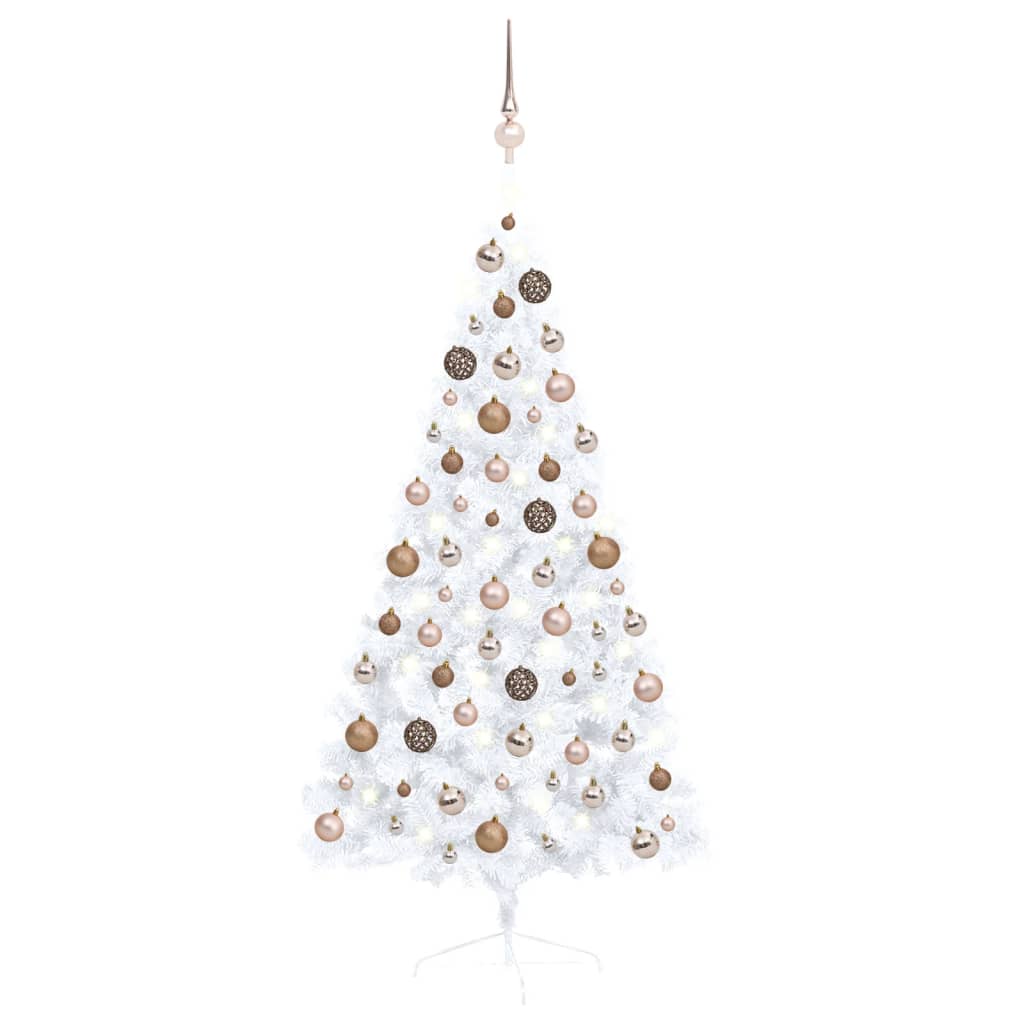Vidaxl kunstkerstboom avec l'éclairage et les balles de Noël demi-150 cm blancs