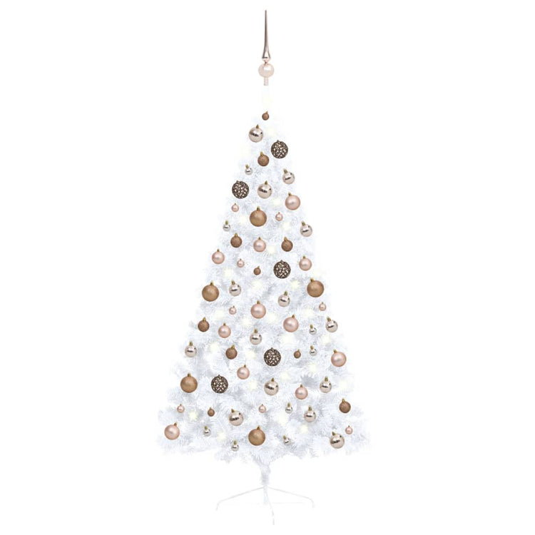 Vidaxl kunstkerstboom avec l'éclairage et les balles de Noël demi-150 cm blancs