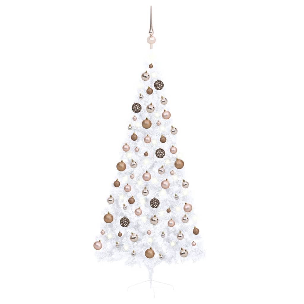 Vidaxl kunstkerstboom avec éclairage et balles de Noël demi-180 cm blancs