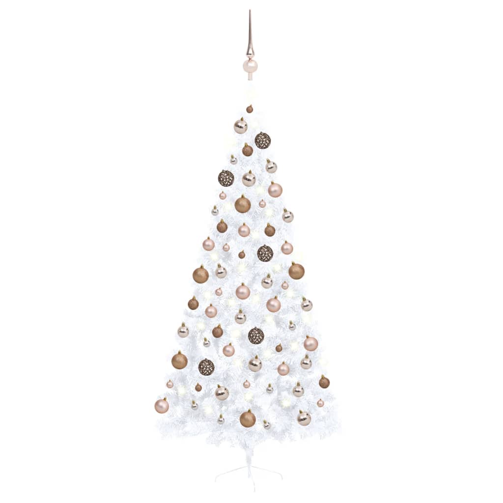 Vidaxl kunstkerstboom avec l'éclairage et les balles de Noël demi-210 cm blancs