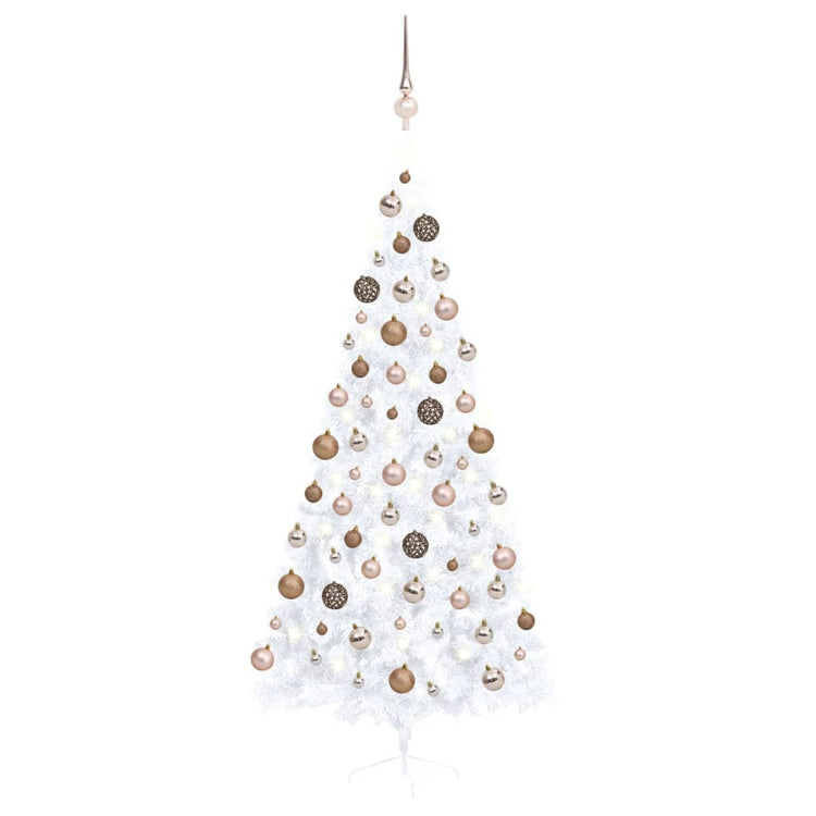 Vidaxl kunstkerstboom avec l'éclairage et les balles de Noël demi-210 cm blancs