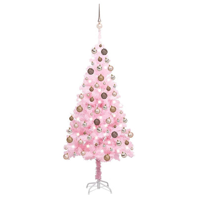 Vidaxl kunstkerstboom avec éclairage et balles de Noël 120 cm PVC rose