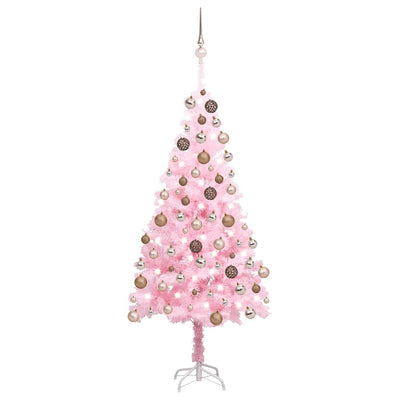 Vidaxl kunstkerstboom avec éclairage et balles de Noël 150 cm PVC rose