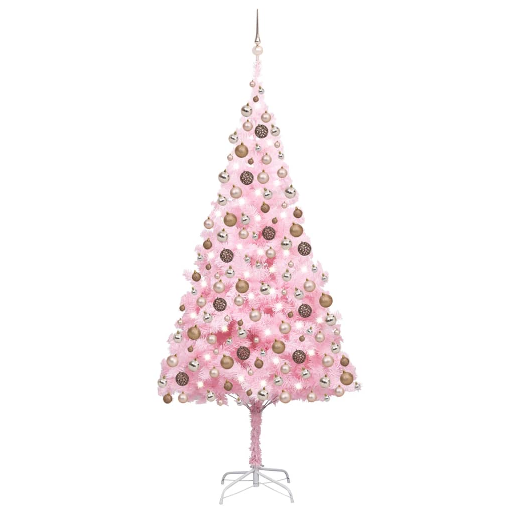 Vidaxl kunstkerstboom avec éclairage et balles de Noël 240 cm PVC rose