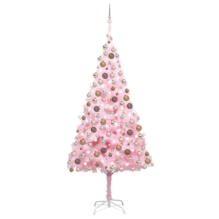 Vidaxl kunstkerstboom avec éclairage et balles de Noël 240 cm PVC rose