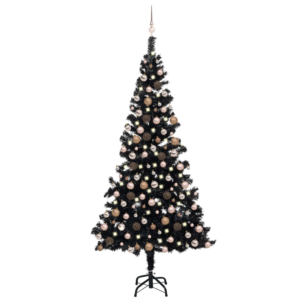 Vidaxl kunstkerstboom avec éclairage et balles de Noël 210 cm PVC noir