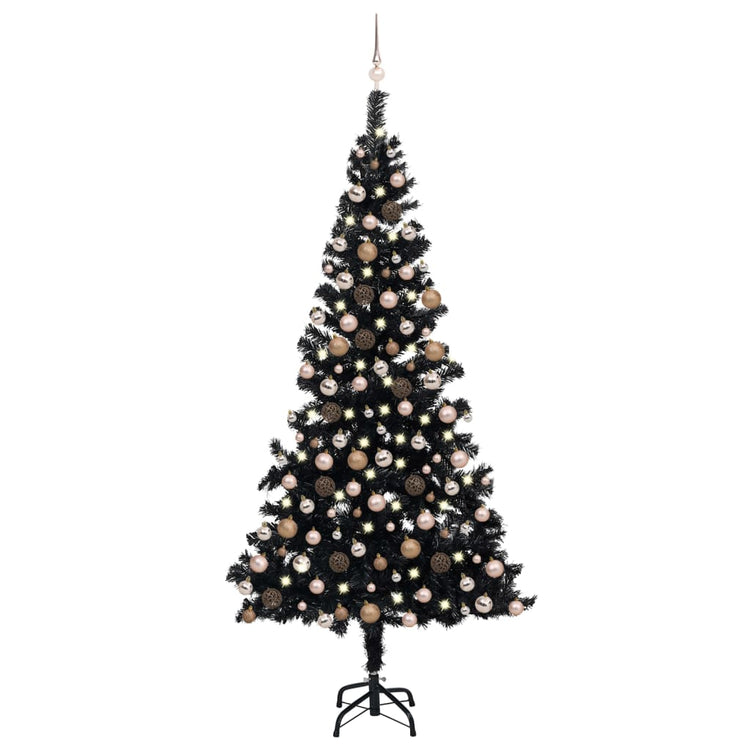 Vidaxl kunstkerstboom avec éclairage et balles de Noël 210 cm PVC noir