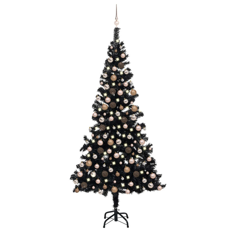 Vidaxl kunstkerstboom avec éclairage et balles de Noël 240 cm PVC noir