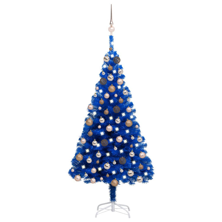 Vidaxl kunstkerstboom avec l'éclairage et les balles de Noël 120 cm PVC bleu