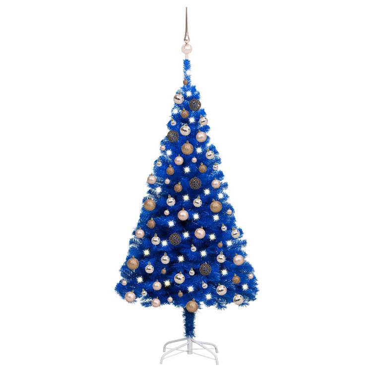 Vidaxl kunstkerstboom avec l'éclairage et les balles de Noël 150 cm PVC bleu