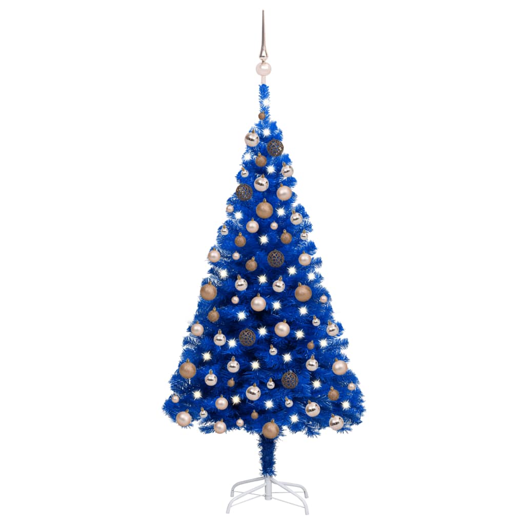 Vidaxl kunstkerstboom avec l'éclairage et les balles de Noël 180 cm PVC bleu