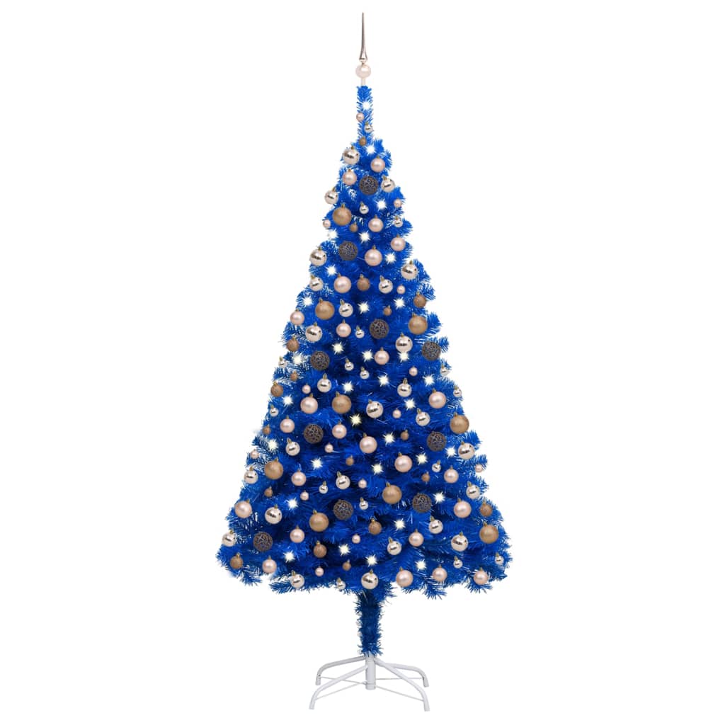 Vidaxl kunstkerstboom avec l'éclairage et les balles de Noël 240 cm PVC bleu