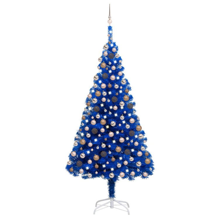 Vidaxl kunstkerstboom avec l'éclairage et les balles de Noël 240 cm PVC bleu