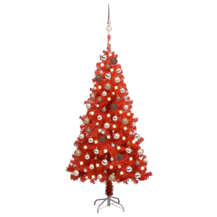 Vidaxl kunstkerstboom avec éclairage et balles de Noël 150 cm en PVC rouge