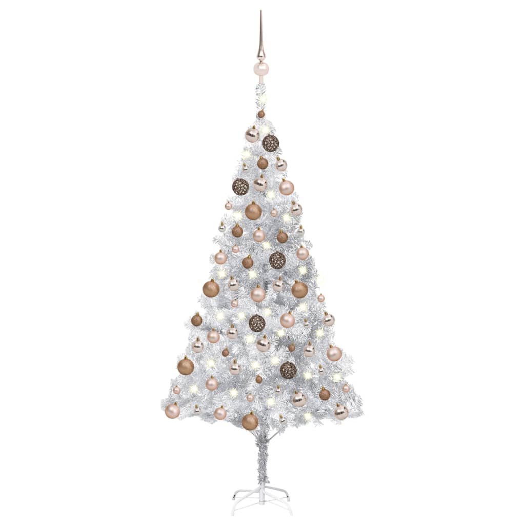 Vidaxl kunstkerstboom avec éclairage et balles de Noël 180 cm argent pour animaux de compagnie