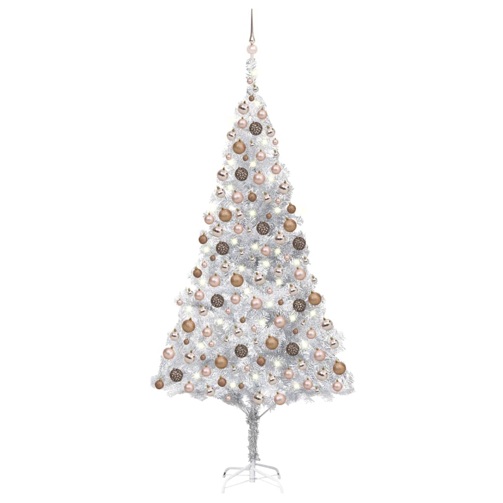 Vidaxl kunstkerstboom avec éclairage et balles de Noël 210 cm argent pour animaux de compagnie