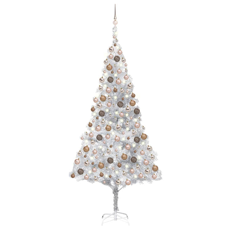 Vidaxl kunstkerstboom avec éclairage et balles de Noël 210 cm argent pour animaux de compagnie