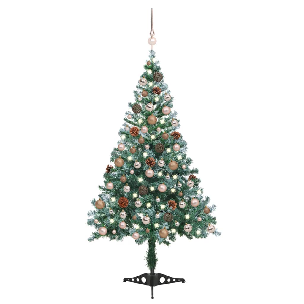 Vidaxl kunstkerstboom avec des boules d'éclairage cône de pin de neige 150 cm
