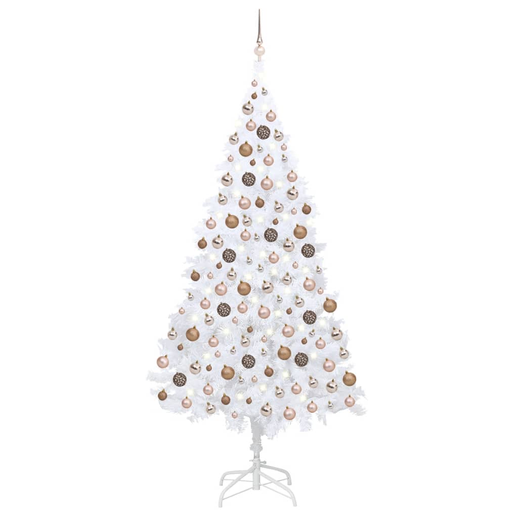 Vidaxl kunstkerstboom avec éclairage et balles de Noël 210 cm PVC blanc