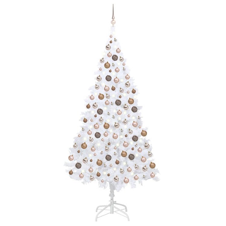 Vidaxl kunstkerstboom avec éclairage et balles de Noël 210 cm PVC blanc