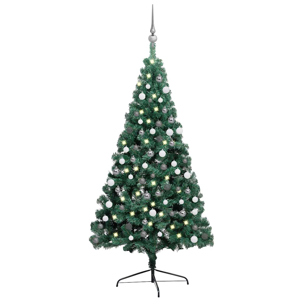 Vidaxl Kunstkerstboom avec l'éclairage et les balles de Noël demi-180 cm verts