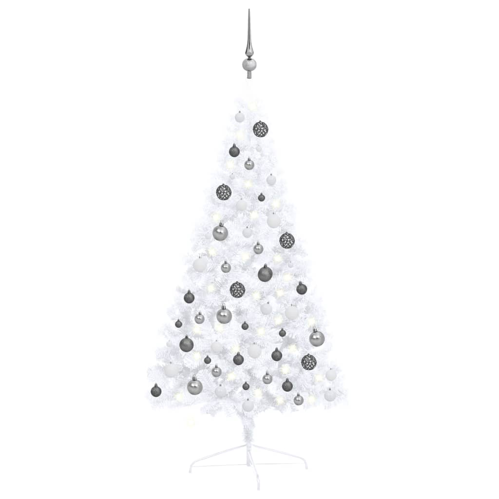 Vidaxl kunstkerstboom avec l'éclairage et les balles de Noël à demi 120 cm blanc