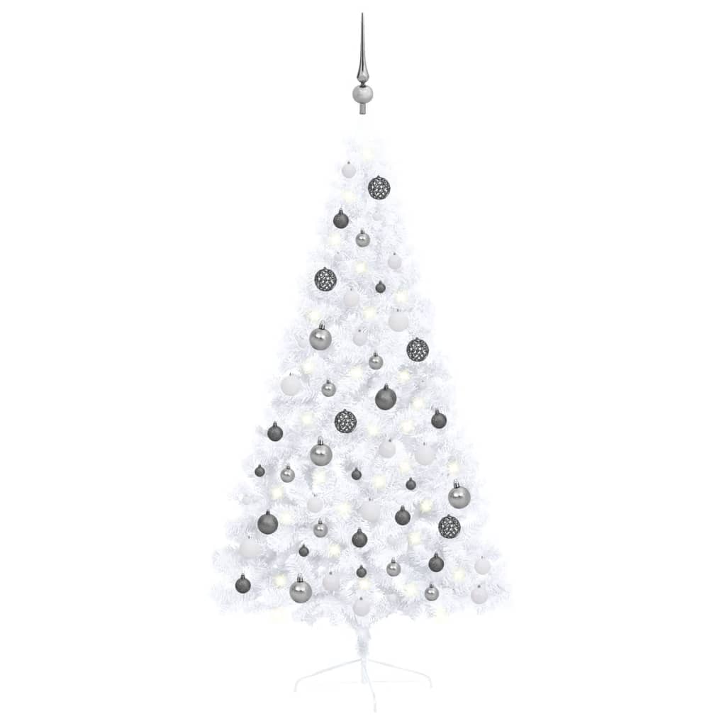 Vidaxl kunstkerstboom avec l'éclairage et les balles de Noël demi-150 cm blancs