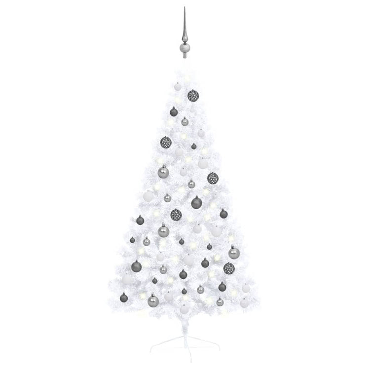 Vidaxl kunstkerstboom avec l'éclairage et les balles de Noël demi-150 cm blancs