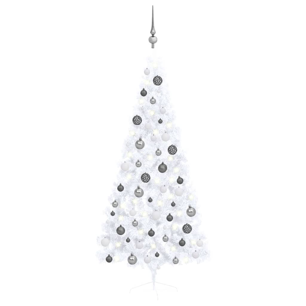 Vidaxl kunstkerstboom avec éclairage et balles de Noël demi-180 cm blancs