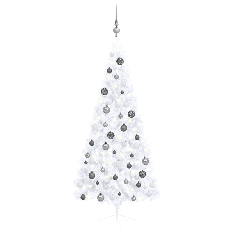Vidaxl kunstkerstboom avec éclairage et balles de Noël demi-180 cm blancs