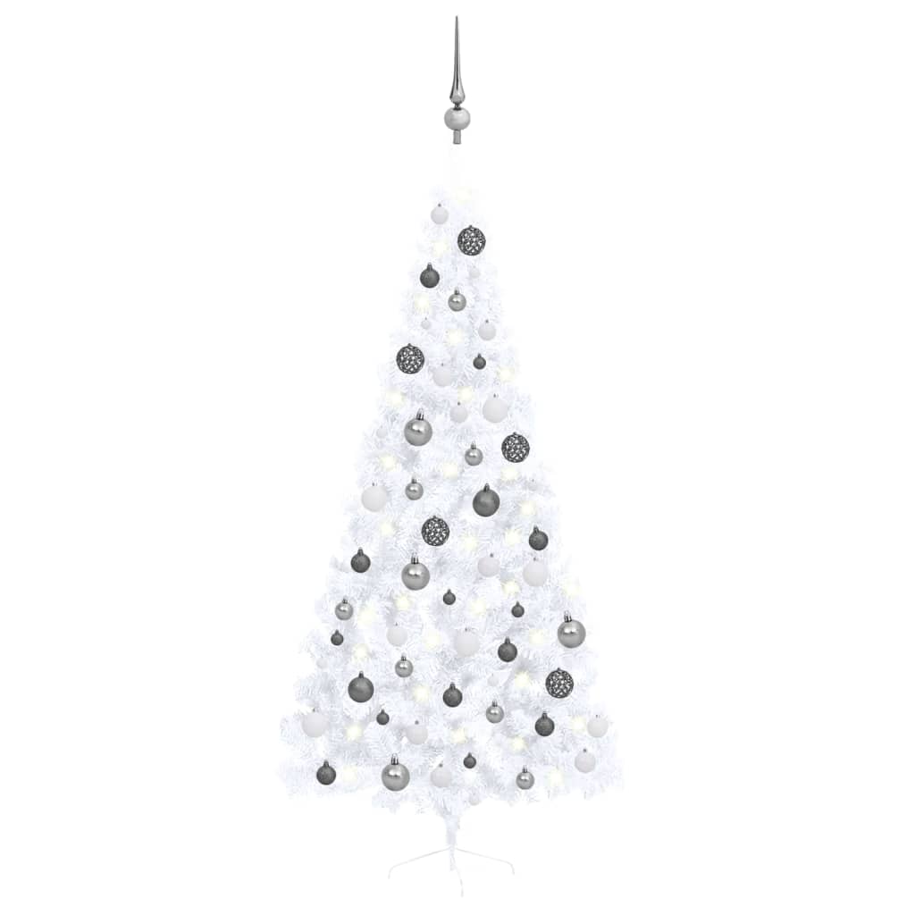 Vidaxl kunstkerstboom avec l'éclairage et les balles de Noël demi-210 cm blancs
