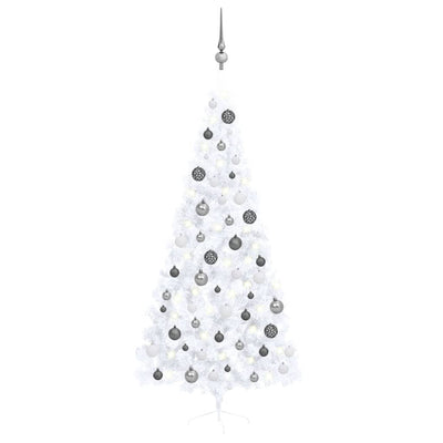 Vidaxl kunstkerstboom avec l'éclairage et les balles de Noël demi-210 cm blancs