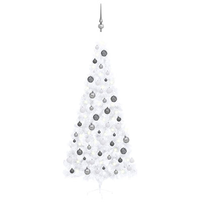 Vidaxl kunstkerstboom avec éclairage et balles de Noël demi-240 cm blancs