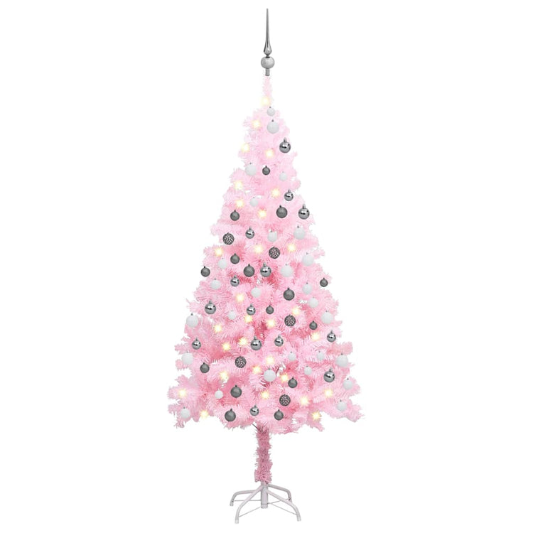 Vidaxl kunstkerstboom avec éclairage et balles de Noël 180 cm PVC rose