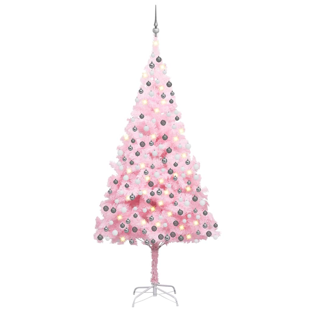 Vidaxl kunstkerstboom avec éclairage et balles de Noël 240 cm PVC rose