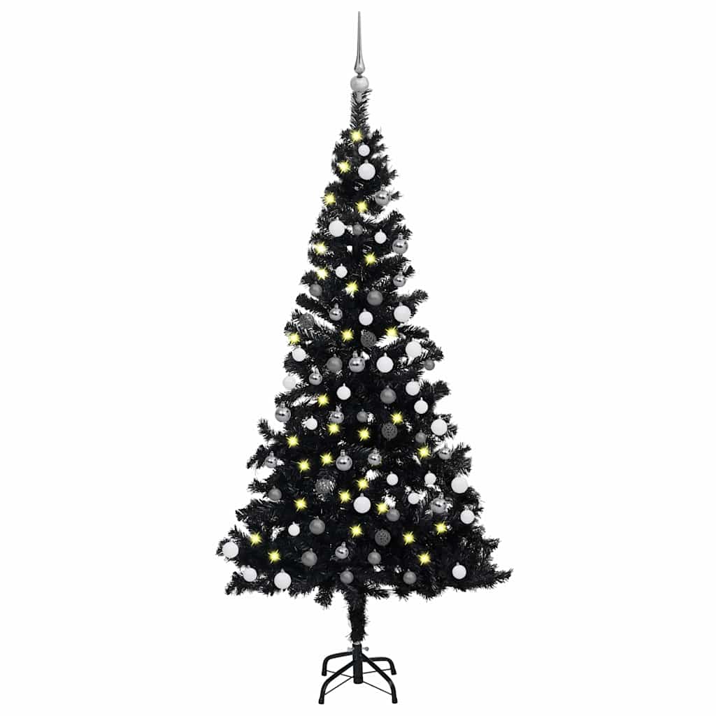 Vidaxl kunstkerstboom avec éclairage et balles de Noël 120 cm PVC noir