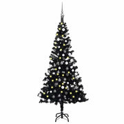 Vidaxl kunstkerstboom avec éclairage et balles de Noël 180 cm PVC noir - afbeelding 1
