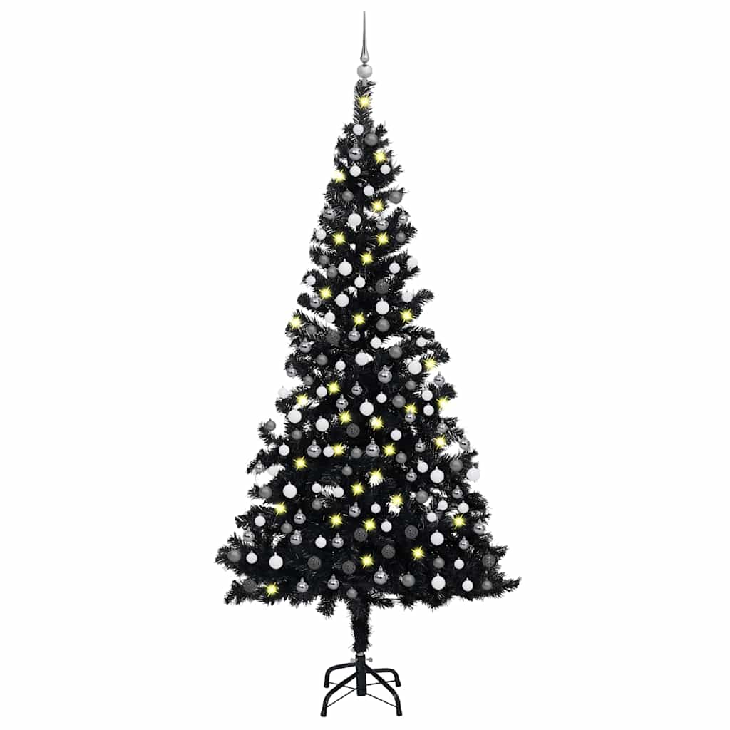 Vidaxl kunstkerstboom avec éclairage et balles de Noël 210 cm PVC noir