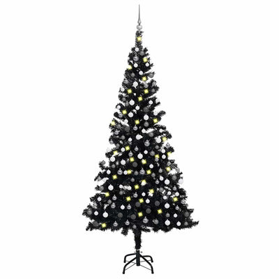 Vidaxl kunstkerstboom avec éclairage et balles de Noël 210 cm PVC noir