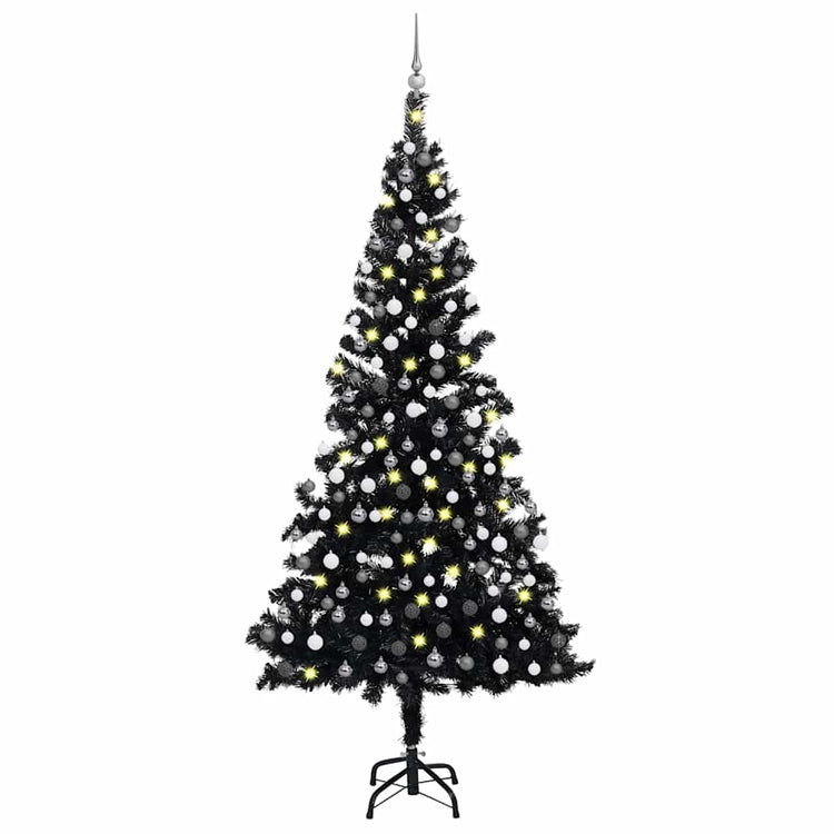 Vidaxl kunstkerstboom avec éclairage et balles de Noël 210 cm PVC noir