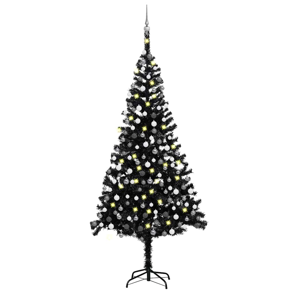 Vidaxl kunstkerstboom avec éclairage et balles de Noël 240 cm PVC noir