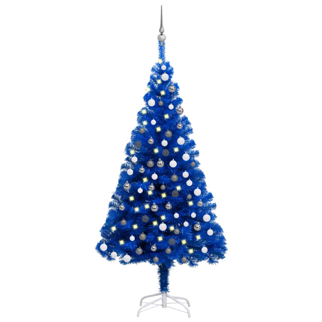 Vidaxl kunstkerstboom avec l'éclairage et les balles de Noël 180 cm PVC bleu