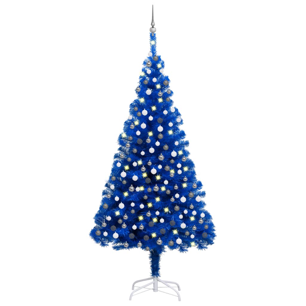 Vidaxl kunstkerstboom avec l'éclairage et les balles de Noël 210 cm PVC bleu
