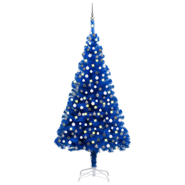 Vidaxl kunstkerstboom avec l'éclairage et les balles de Noël 210 cm PVC bleu