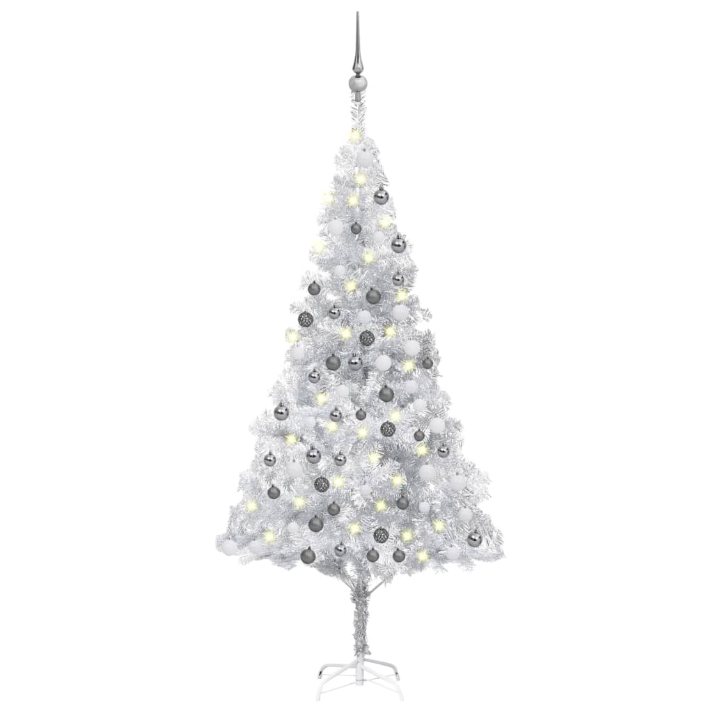 Vidaxl kunstkerstboom avec éclairage et balles de Noël 180 cm argent pour animaux de compagnie