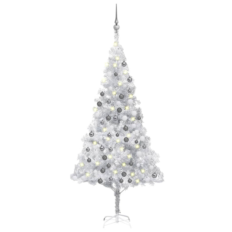Vidaxl kunstkerstboom avec éclairage et balles de Noël 180 cm argent pour animaux de compagnie