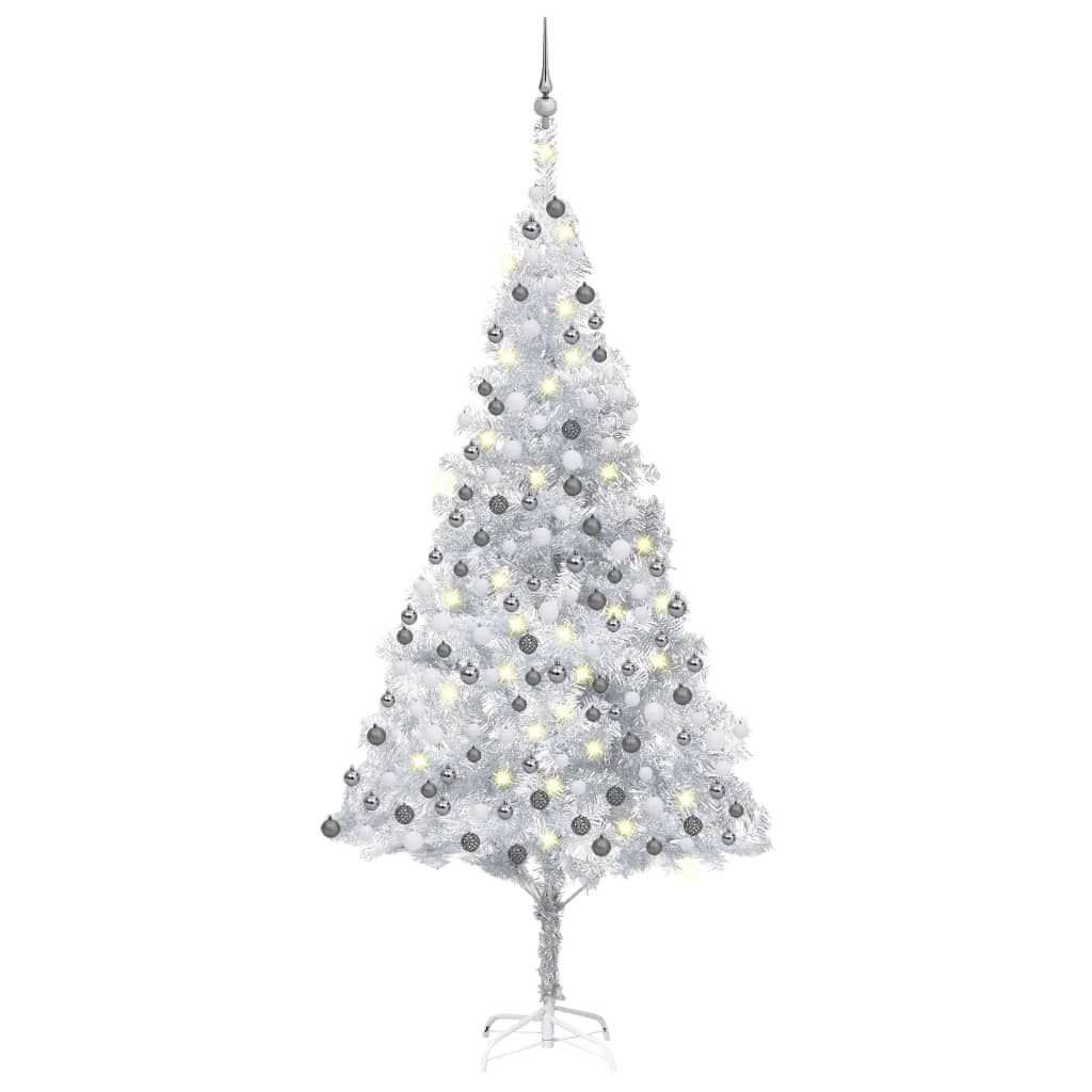 Vidaxl kunstkerstboom avec éclairage et balles de Noël 210 cm argent pour animaux de compagnie