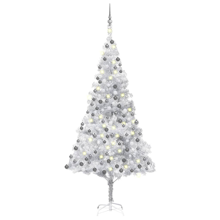 Vidaxl kunstkerstboom avec éclairage et balles de Noël 210 cm argent pour animaux de compagnie