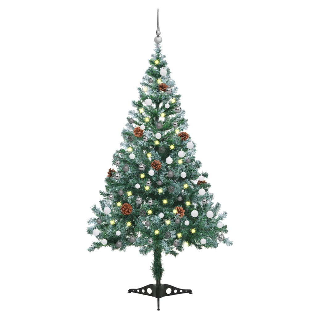 Vidaxl kunstkerstboom avec des boules d'éclairage cône de pin de neige 150 cm