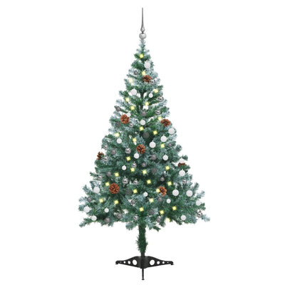 Vidaxl kunstkerstboom avec des boules d'éclairage cône de pin de neige 150 cm